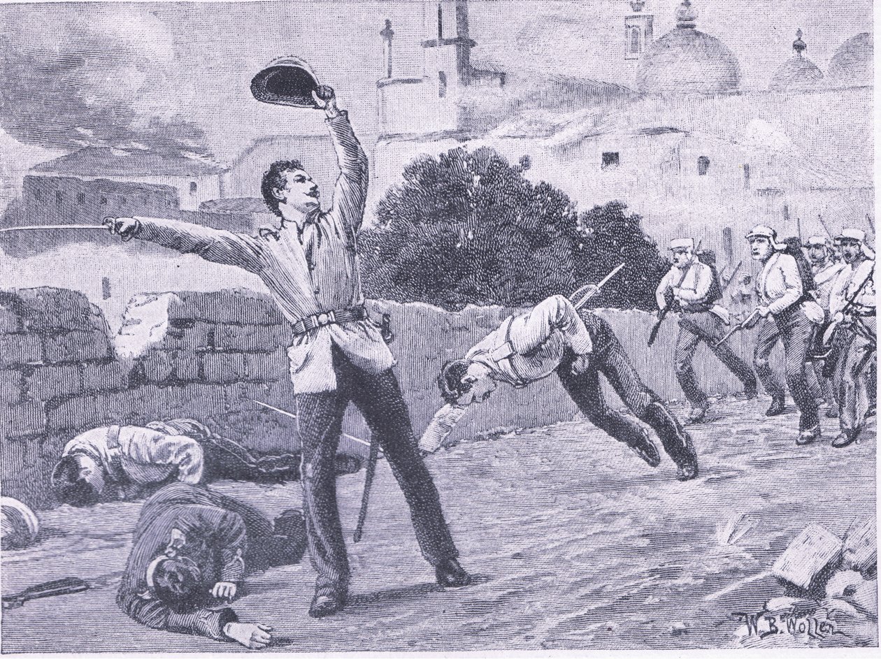 1857年9月25日勒克瑙携带Charbagu桥，1915年英国陆地和海上战役的插图 作者 威廉·巴恩斯（William Barnes）羊毛