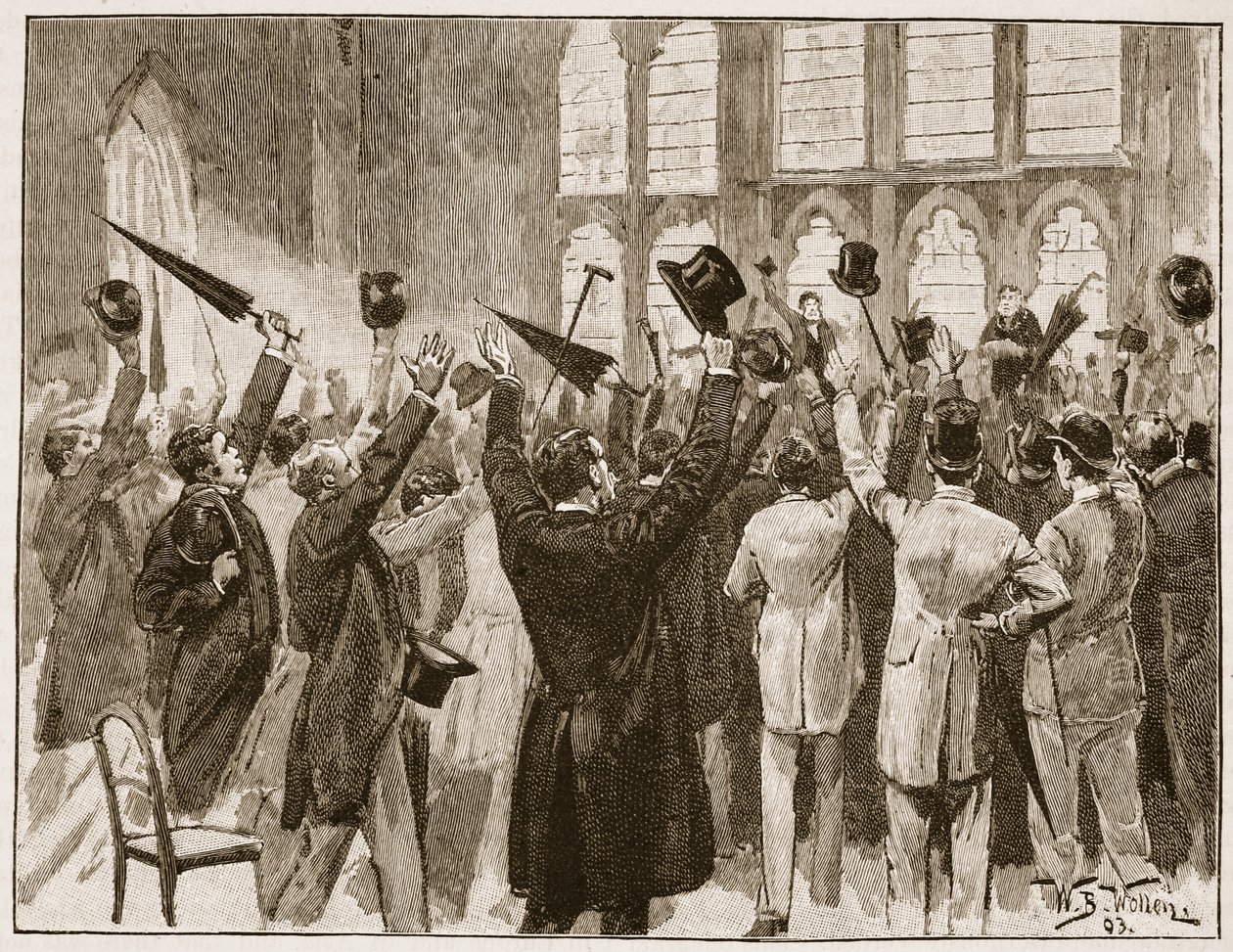 1878年在伦敦市政厅举行的Jingoes会议，来自“卡塞尔的英国插图史”的插图（棕褐色照片） 作者 威廉·巴恩斯（William Barnes）羊毛