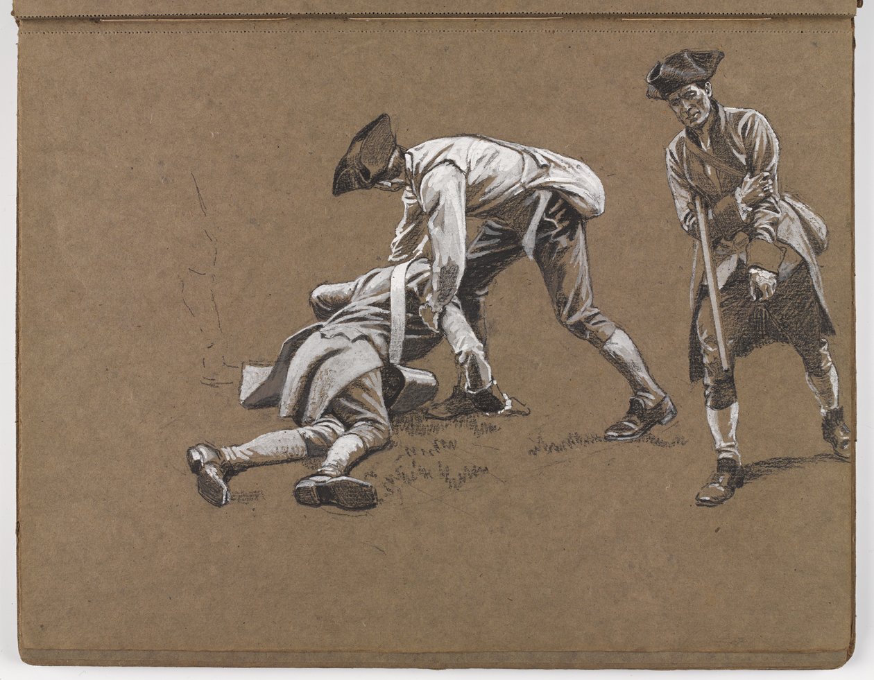 研究威廉·巴恩斯·沃尔伦（William Barns Wollen）的油画，《列克星敦战役1775年》。 作者 威廉·巴恩斯（William Barnes）羊毛