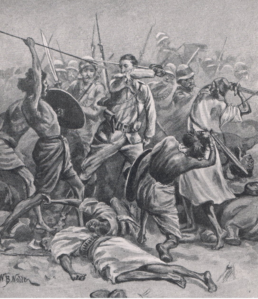 1885年1月17日阿布克莱亚广场，1915年英国陆地和海上战役的插图 作者 威廉·巴恩斯（William Barnes）羊毛