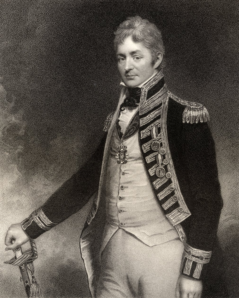 Sir Thomas Troubridge，第一个男爵，由W. Holl雕刻，来自&39;国家肖像画廊，第四卷&39;，出版于1835年 作者 威廉·比奇