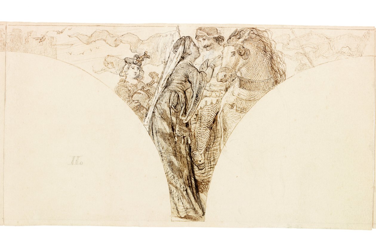 Wallington Hall（bodycolour）壁画素描 作者 威廉·贝尔·斯科特