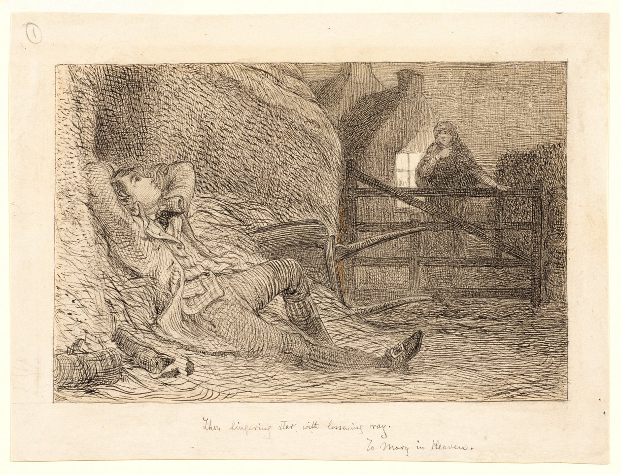 研究《致天堂里的玛丽》，c.1871（石墨、钢笔和黑色墨水、石墨） 作者 威廉·贝尔·斯科特
