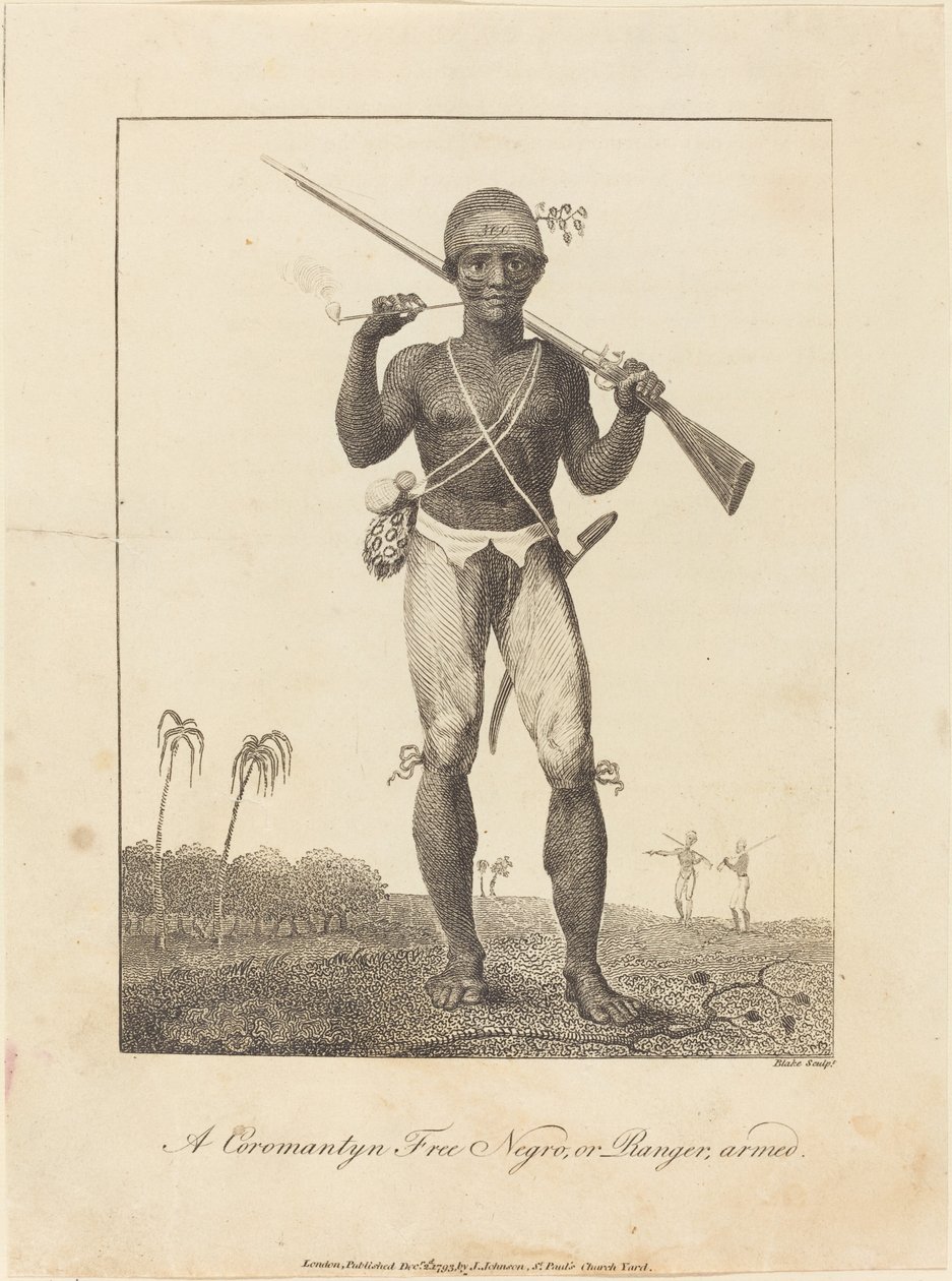 一个科罗曼蒂恩的自由黑人，或游侠，武装起来，1793年。 作者 威廉·布雷克