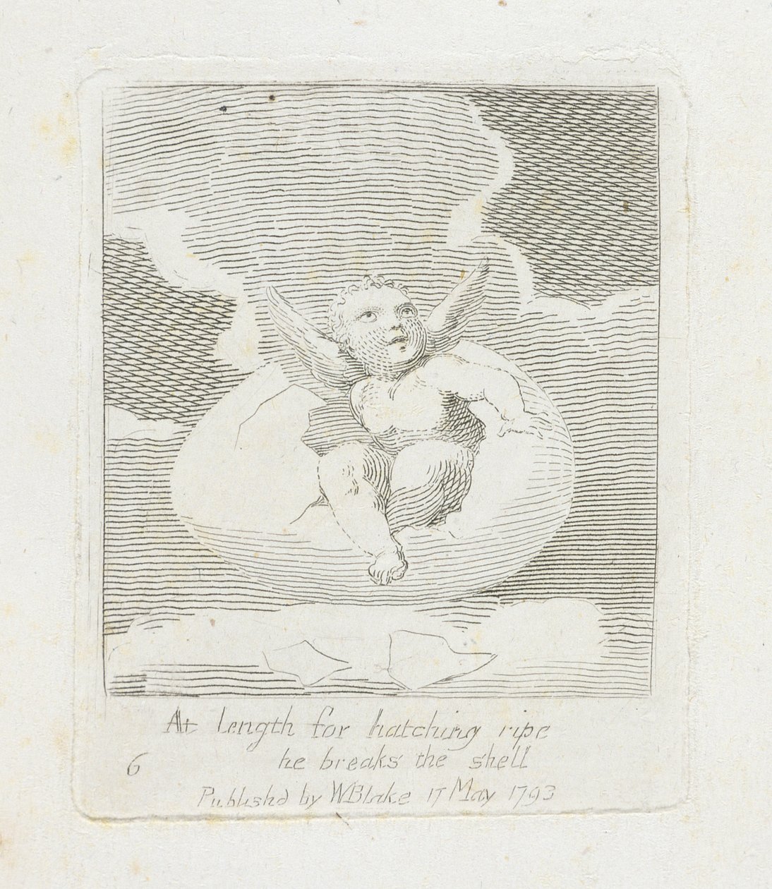 在孵化成熟的长度他打破了壳牌，从&39;For Children。 “天堂之门”，1793年 作者 威廉·布雷克
