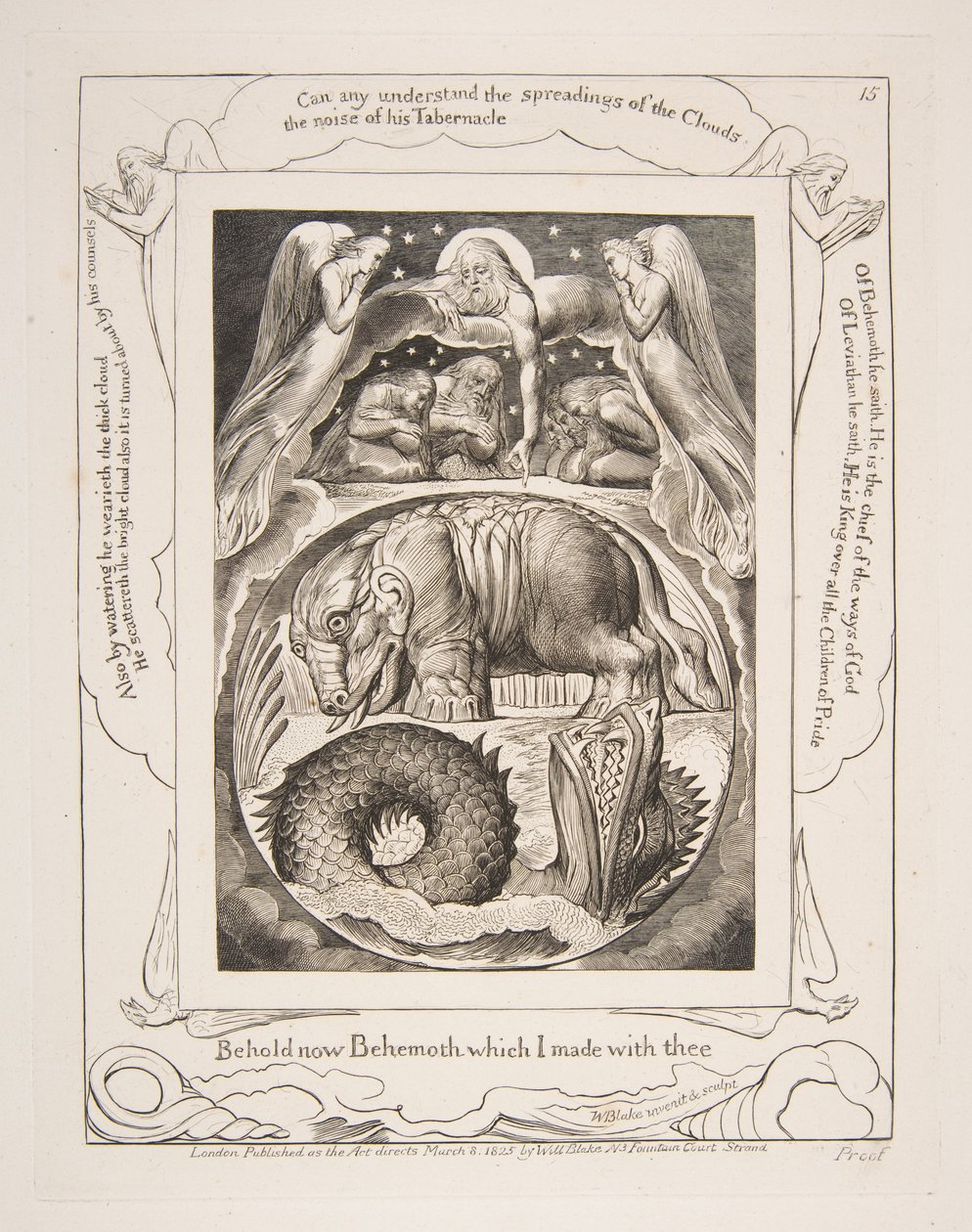 巨兽和利维坦（Leviathan），摘自《约伯记》插图，1825-26年。 作者 威廉·布雷克
