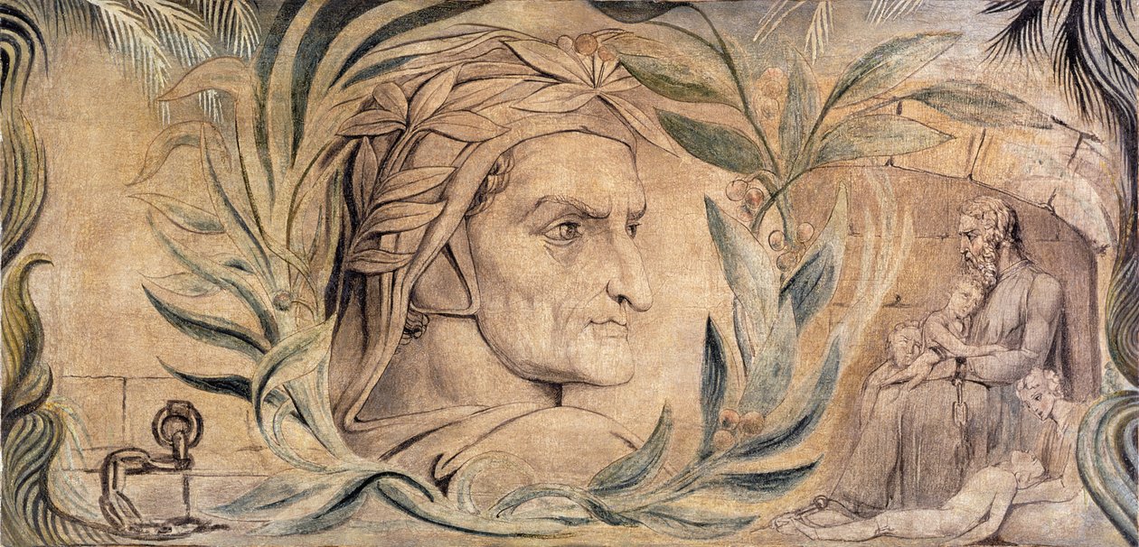 但丁-阿利吉耶里，约 1800-03（布面钢笔、墨水和蛋彩画） 作者 威廉·布雷克