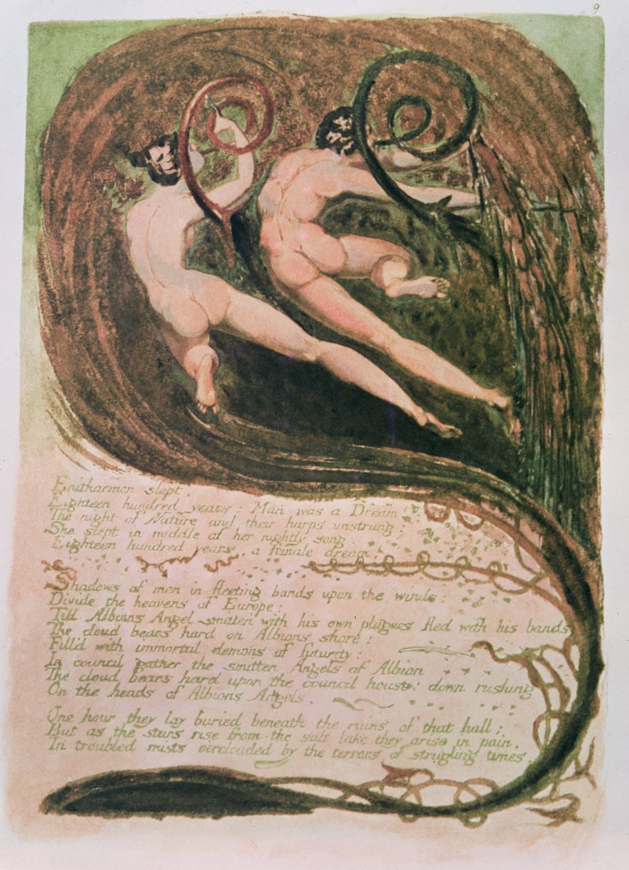 欧洲预言; Entharmon睡着了，霉病摧毁玉米穗，c.1794（浮雕蚀刻，wc） 作者 威廉·布雷克