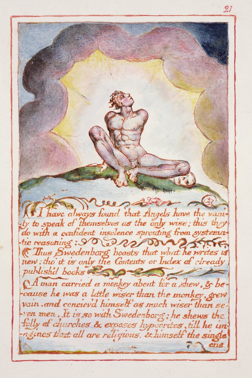 我总是发现天使有......，“天堂与地狱的婚姻”中的插图和文字，c.1790-3（用笔和水彩画完成的浮雕蚀刻） 作者 威廉·布雷克