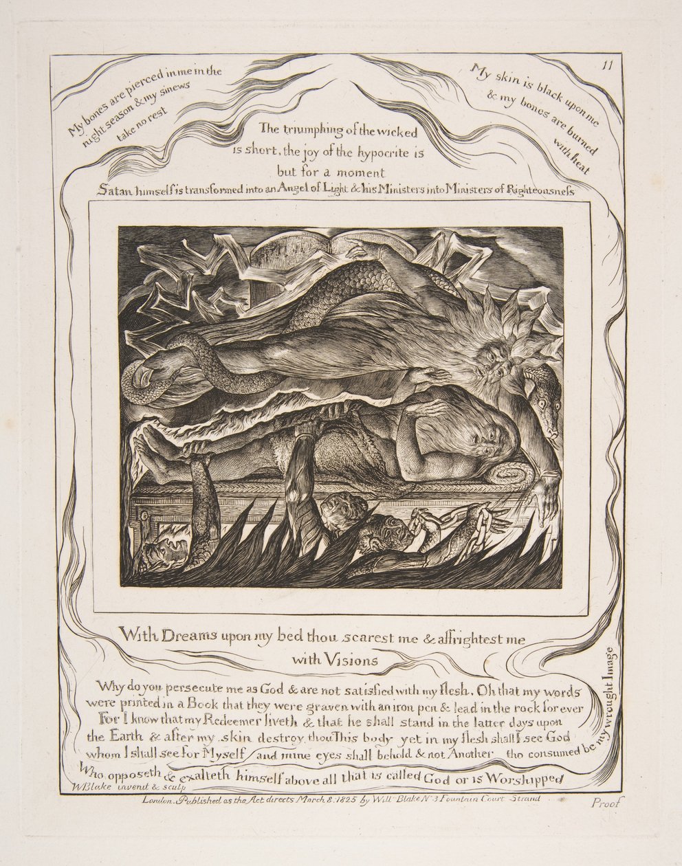Jobs Evil Dreams，摘自《约伯记》插图，1825-26年。 作者 威廉·布雷克