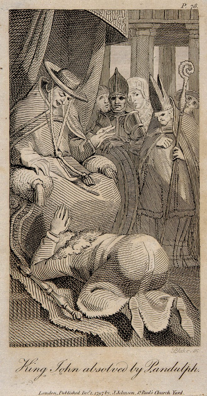 约翰国王在亨利·富塞利（Henry Fuseli）于1798年被潘多夫（Pandulph）赦免 作者 威廉·布雷克