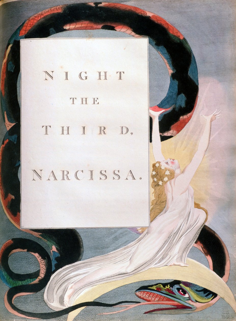 《第三次水仙之夜》，爱德华·扬斯之夜思想夜的标题页，c1797 作者 威廉·布雷克