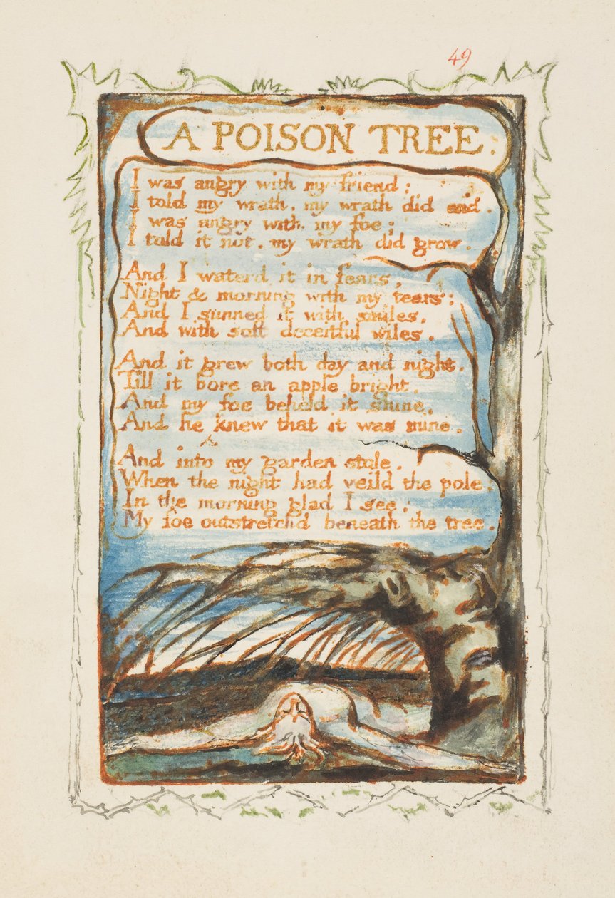 纯真与经验之歌：A Poison Tree, ca. 1825. 作者 威廉·布雷克