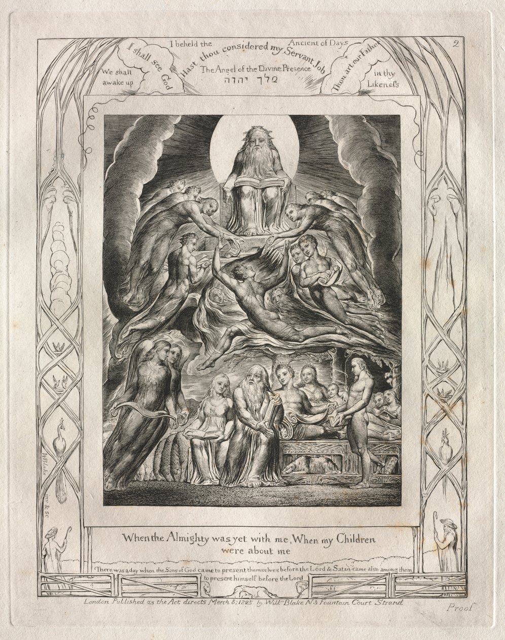 约伯记：Pl。 2，当全能者还与我同在时，《我的孩子们》，1825年。 作者 威廉·布雷克