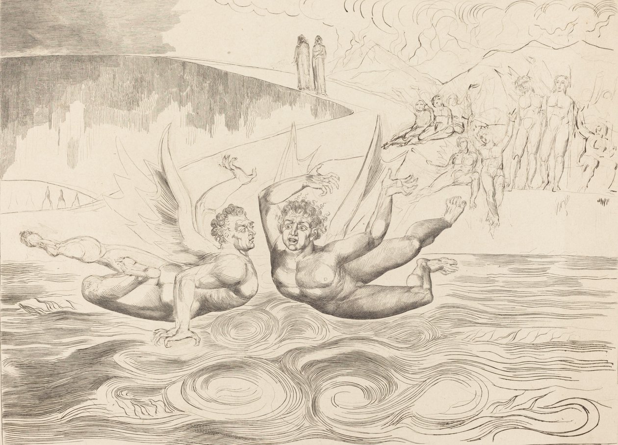 贪官的圈子，魔鬼的互相残杀，1827年。 作者 威廉·布雷克