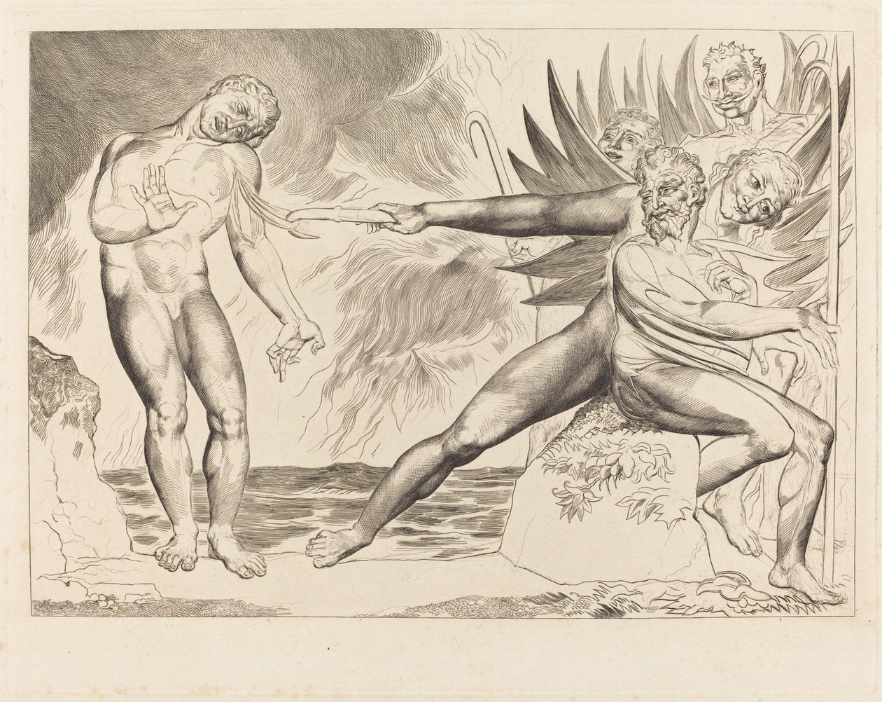 贪官的圈子，折磨Ciampolo的魔鬼，1827年。 作者 威廉·布雷克