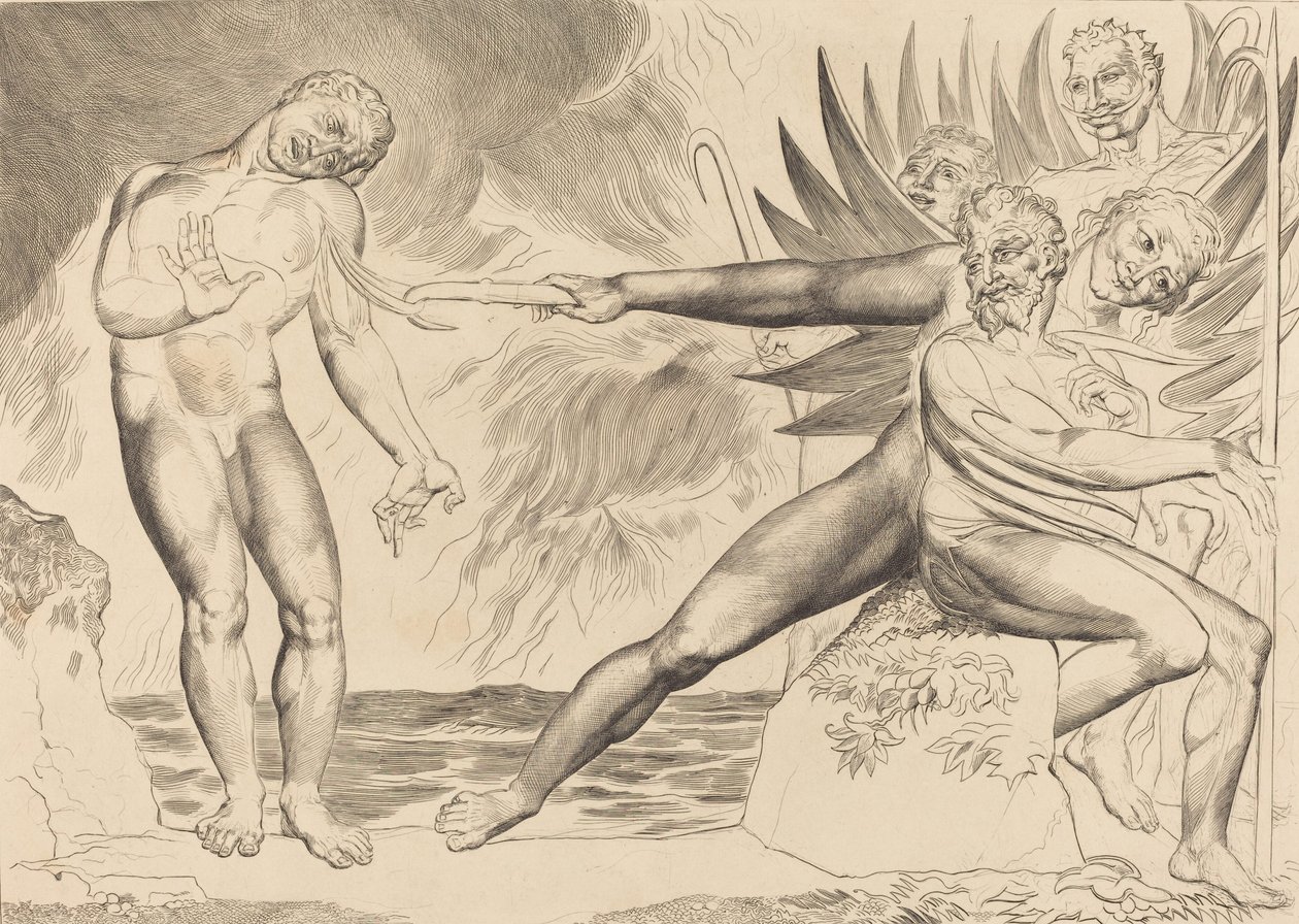 贪官的圈子，折磨Ciampolo的魔鬼，1827年。 作者 威廉·布雷克