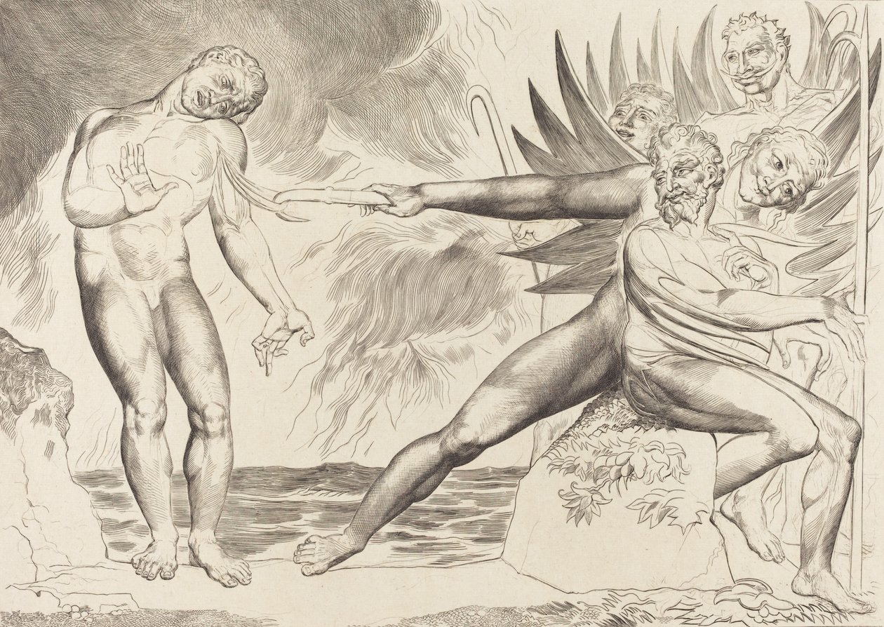 贪官的圈子，折磨Ciampolo的魔鬼，1827年。 作者 威廉·布雷克