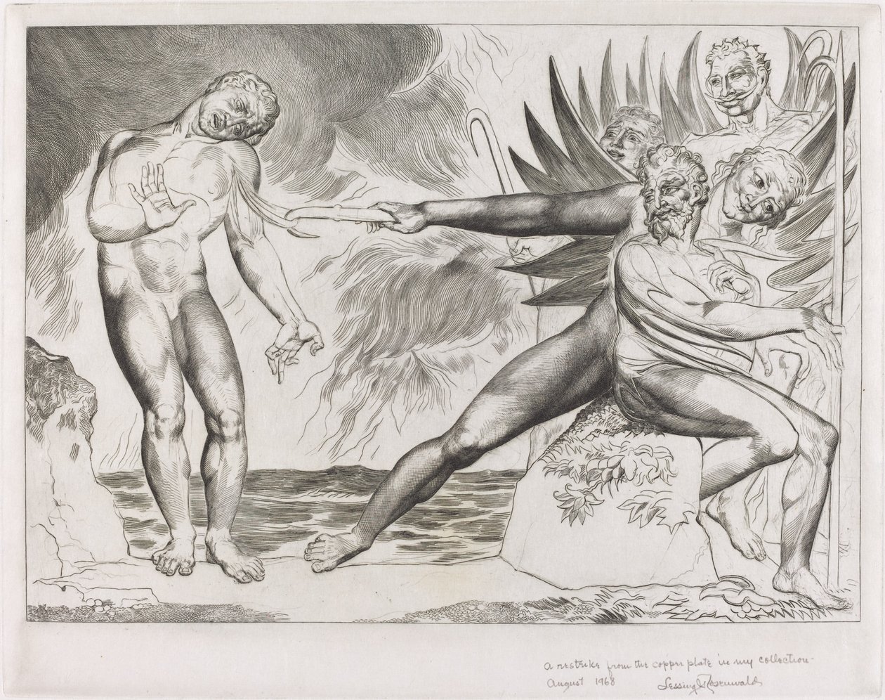 贪官的圈子，折磨Ciampolo的魔鬼，1827年。 作者 威廉·布雷克