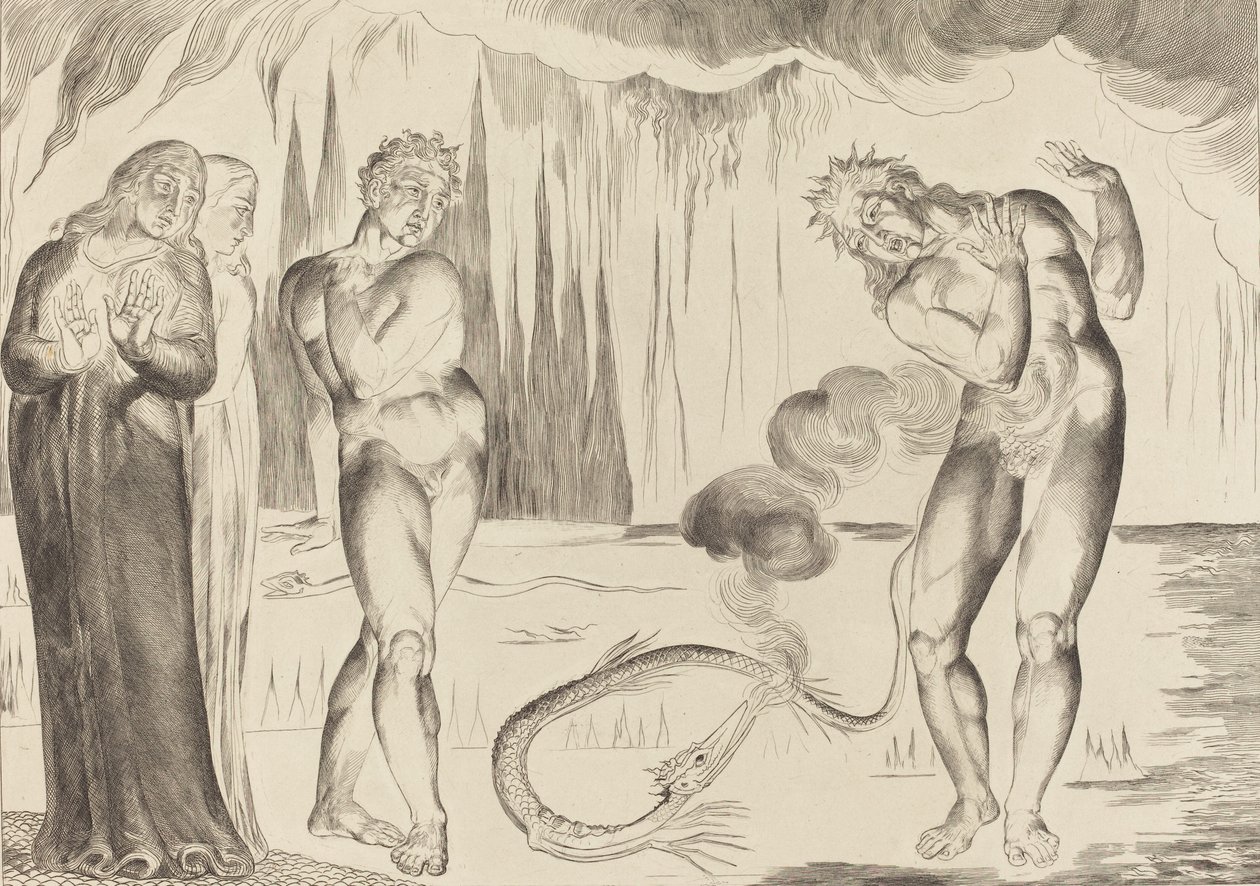 盗贼的圈子》，《被蛇袭击的布索-多纳蒂》，1827年。 作者 威廉·布雷克