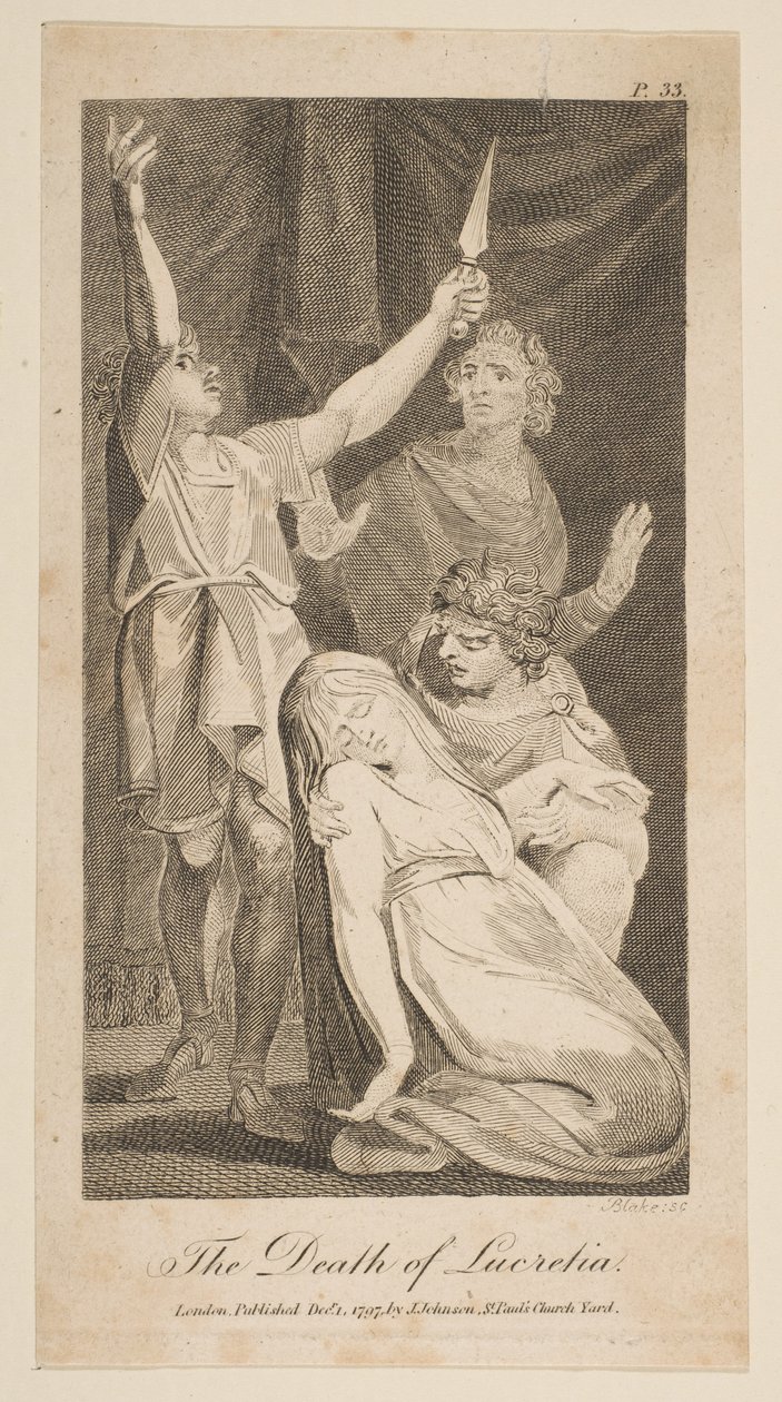 卢克莱蒂亚之死，出自阿伦·新任和罗马帝国历史，1797年。 作者 威廉·布雷克