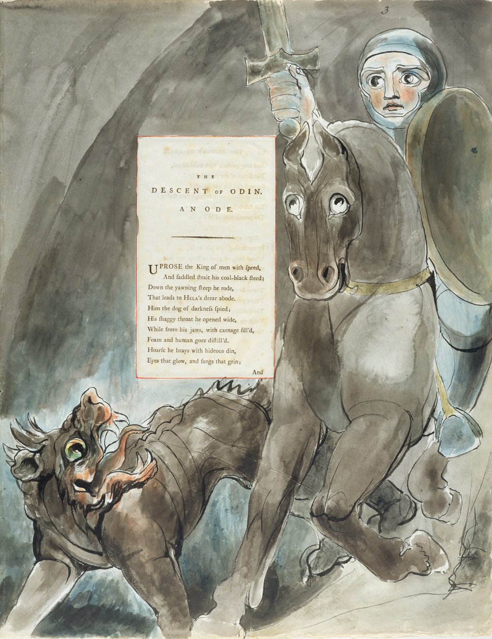 奥丁的血统，颂歌，选自“托马斯·格雷诗集”，出版于1797-98年（纸上水彩和黑色墨水） 作者 威廉·布雷克