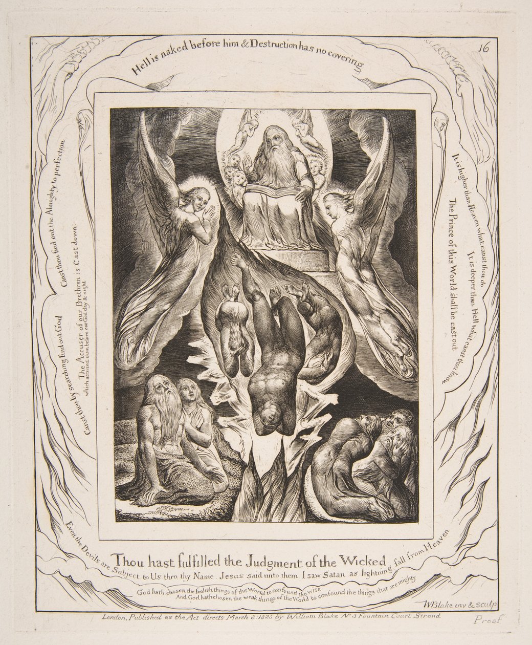 撒旦的沦陷，摘自《约伯记》插图，1825-26年。 作者 威廉·布雷克