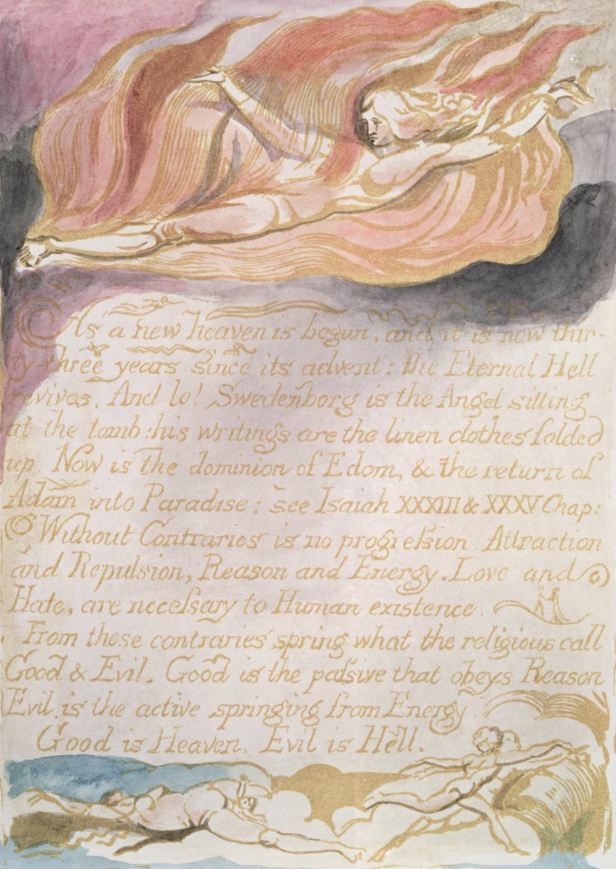 天堂与地狱的婚姻;随着一个新的天堂开始，c.1790（用wc着色的浮雕蚀刻） 作者 威廉·布雷克