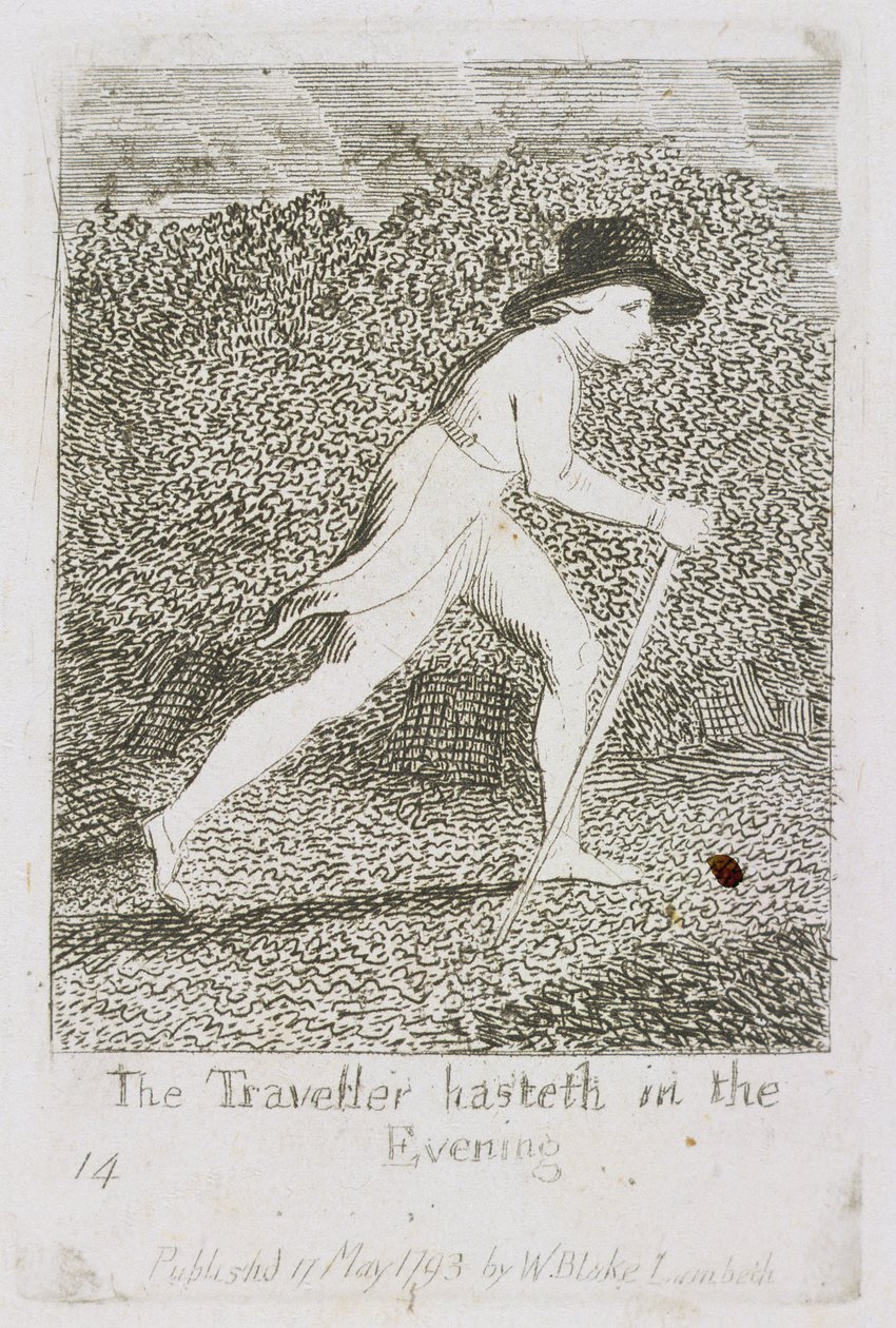 旅行者在晚上加速，来自&39;For Children。 “天堂之门”，1793年 作者 威廉·布雷克