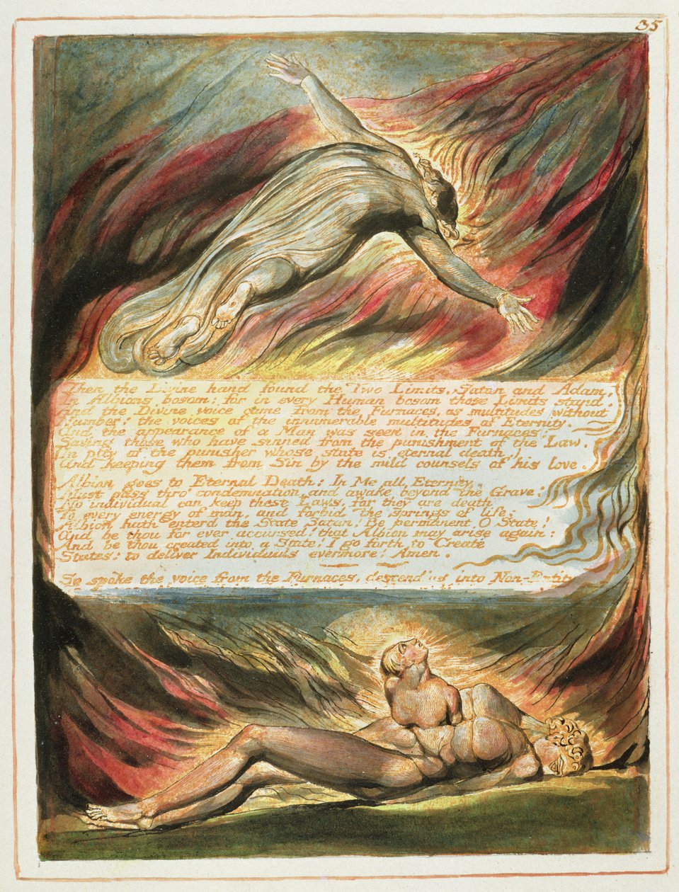 &39;然后是神圣之手......&39;，从&39;耶路撒冷&39;（Bentley Copy E）1804-20（在纸上蚀刻笔和wc）板35 作者 威廉·布雷克