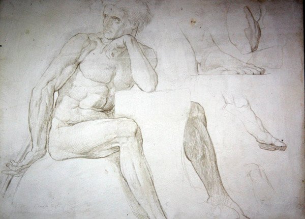 男性裸体研究（纸上铅笔） 作者 威廉·布莱克·里士满