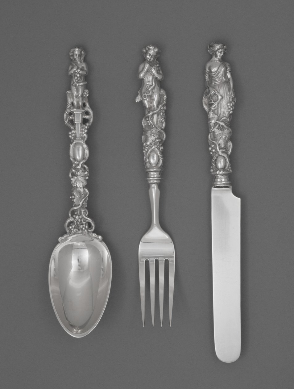 一套Childs餐具（刀、叉、勺），约1865-1874年（银制 作者 威廉·博格特