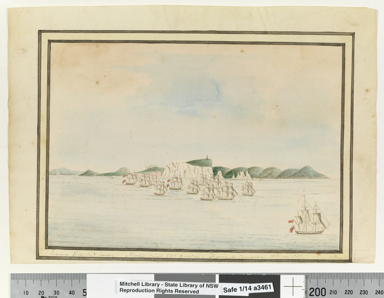 Opp. p. 13. `Sirius, Supply & Convoy: Needle Point ENE 3 miles. Hyaena in Companny. 13 May 1787