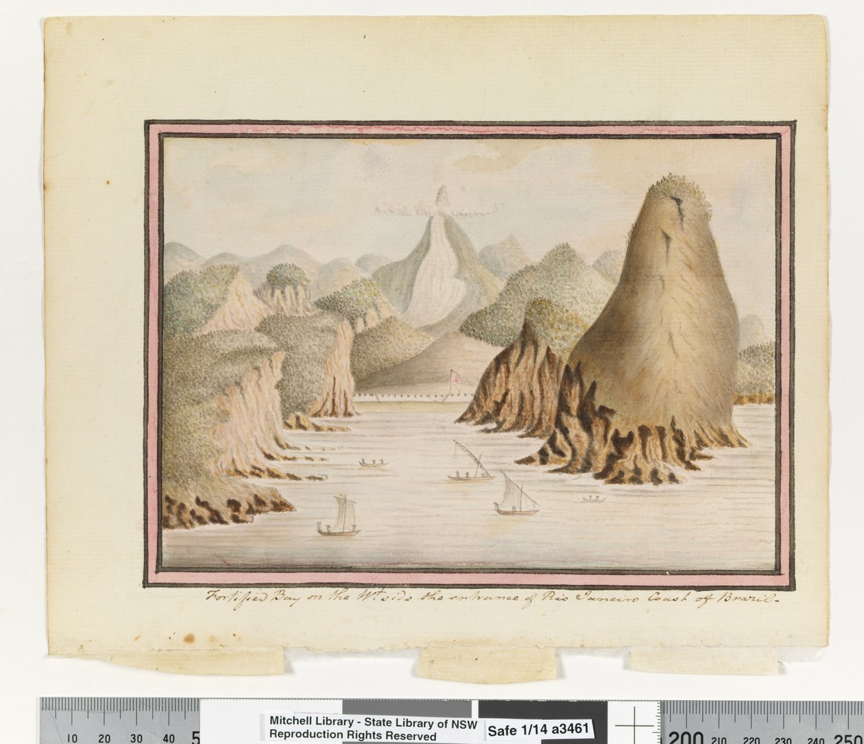 Opp. p. 38. `Fortified Bay on the Wt side the entrance of Rio Janeiro Coast of Brazil