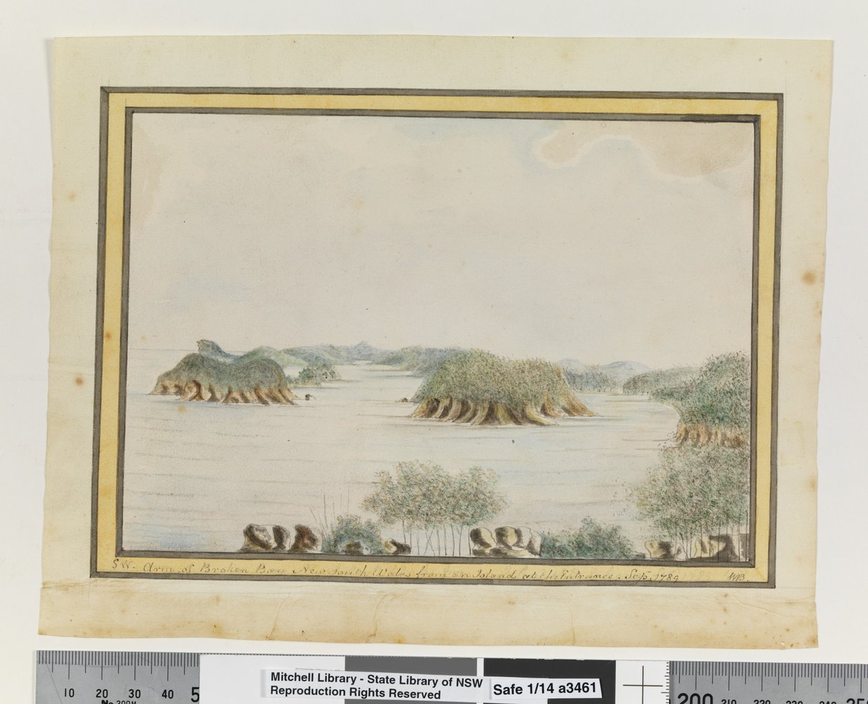 Opp. p. 93. `SW. Arm of Broken Bay New South Wales from an Island at the Entrance. Sepr 1789