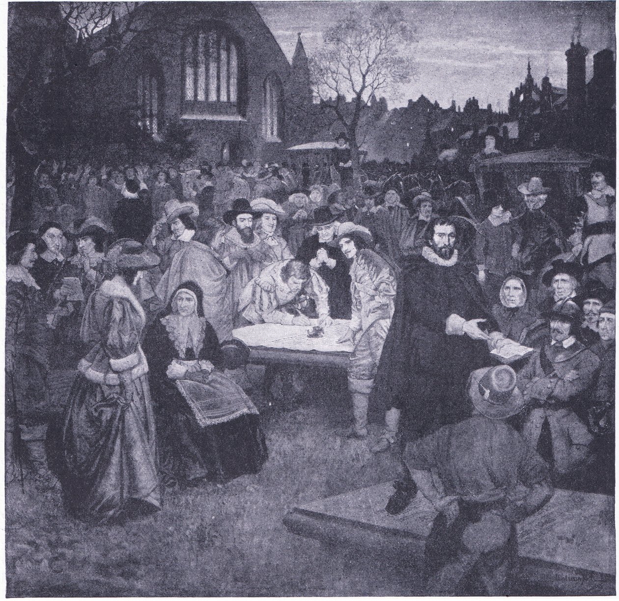 签署Greyfriars Churchyard 1638的国家公约，来自Wasellsley Book Company Limited出版的Cassells英国人的历史，c.1940 作者 威廉·布拉西·霍尔
