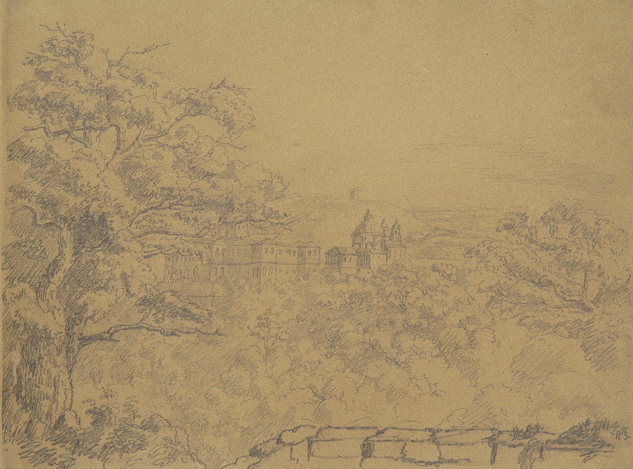正面带修道院的乡村风景 作者 威廉·布罗克顿