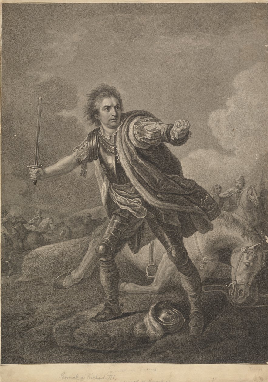 大卫·加里克 (David Garrick) 在德鲁里巷剧院表演中饰演理查三世，1759 年 作者 威廉·布罗姆利
