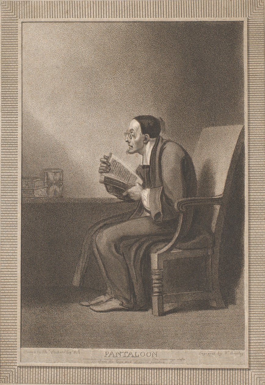 潘达隆。第六个时代转变为瘦弱和滑稽的潘塔龙莎士比亚，如Y...，1799。 作者 威廉·布罗姆利