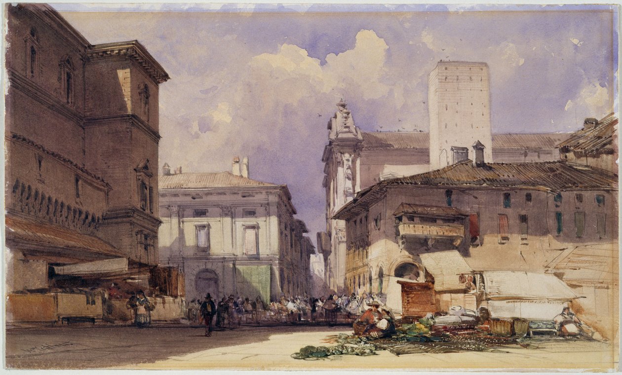 透过dell“独立纪念馆与博洛尼亚宫（Palazzo Comunale），1892年 作者 威廉·卡洛
