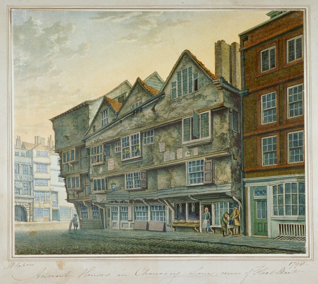 伦敦市Chancery巷和Fleet街拐角处的房屋，1798年 作者 威廉·卡彭