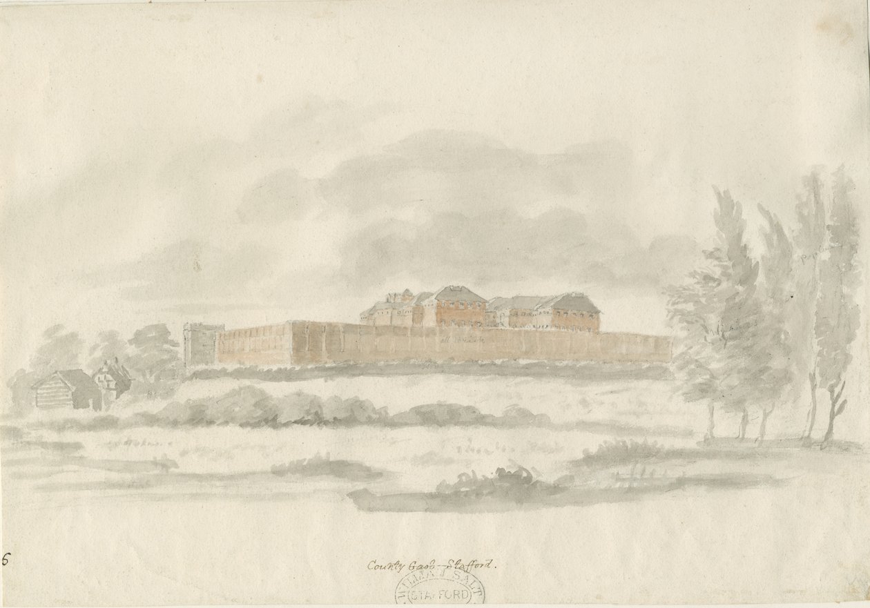 斯塔福德 - Shire Hall：建筑师的水墨画（有色），nd [c 1798]（绘图） 作者 威廉·卡特