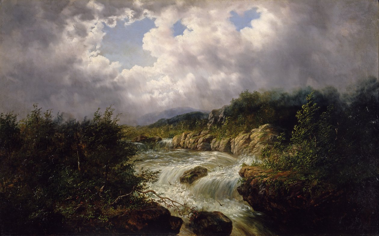 北卡罗来纳州切罗基县塔玛哈卡瀑布，约1860-70（布面油画） 作者 威廉·查尔斯·安东尼·弗里里希斯