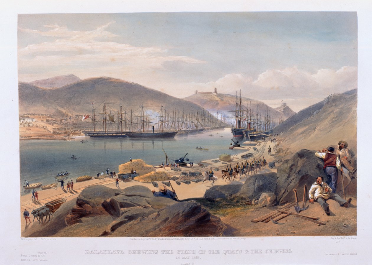 Balaklava展示了1855年5月的码头和航运状况 作者 威廉·克里米亚·辛普森