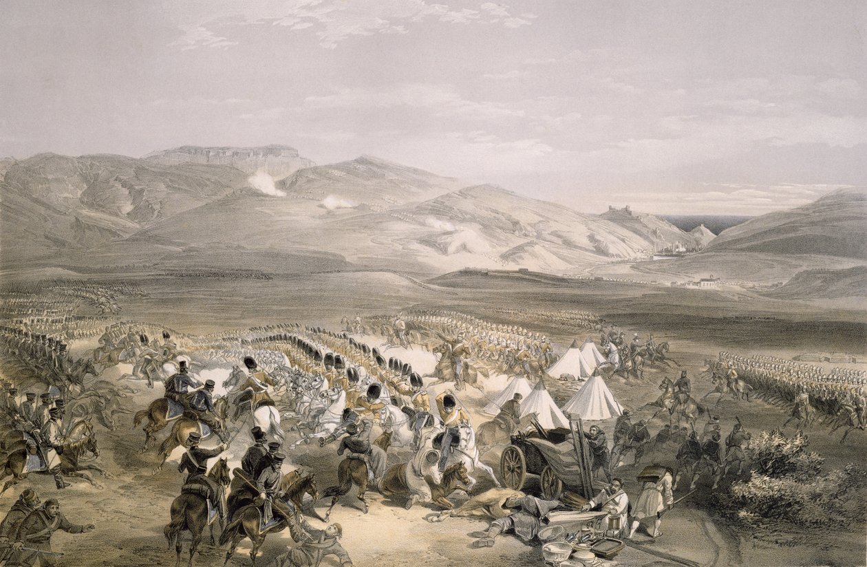 1854年10月25日巴拉克拉瓦战役中的重骑兵旅的冲锋，由E. Walker，酒吧雕刻。 1855年 作者 威廉·克里米亚·辛普森
