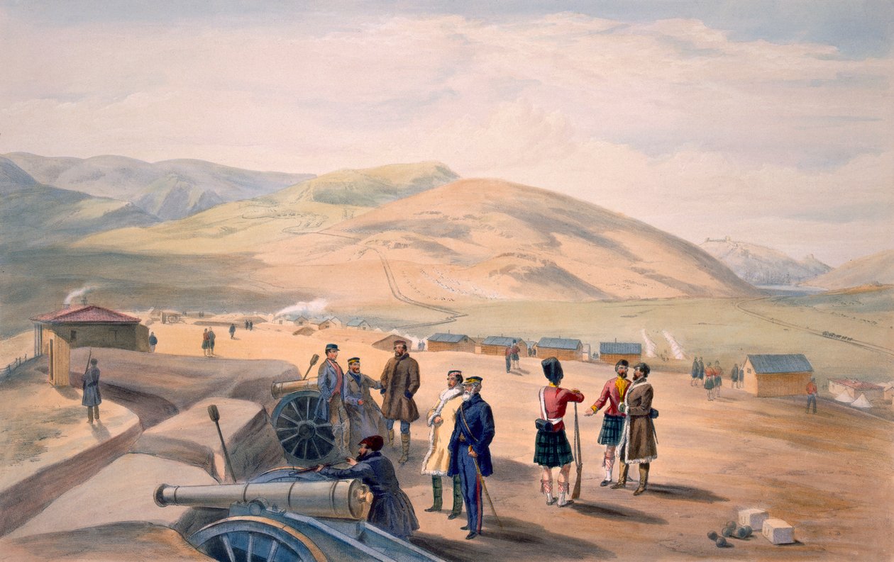 Highland Brigade Camp，来自“东方战争的所在地”，由Colnaghi and Co.出版，1856年 作者 威廉·克里米亚·辛普森