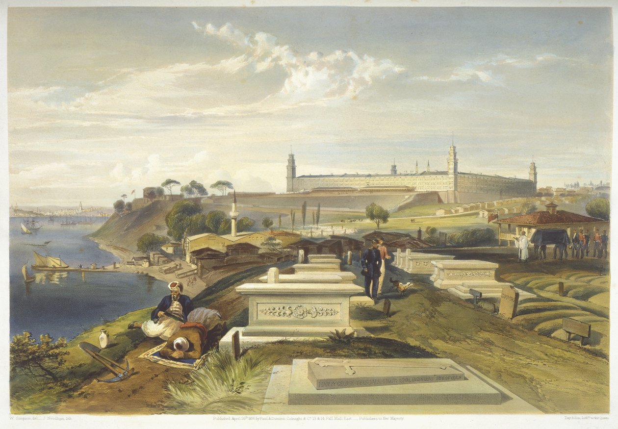 医院和公墓，Scutari，来自“东方战争的座位”，酒吧。作者：Paul und Dominic Colnaghi und Co.，1856 作者 威廉·克里米亚·辛普森