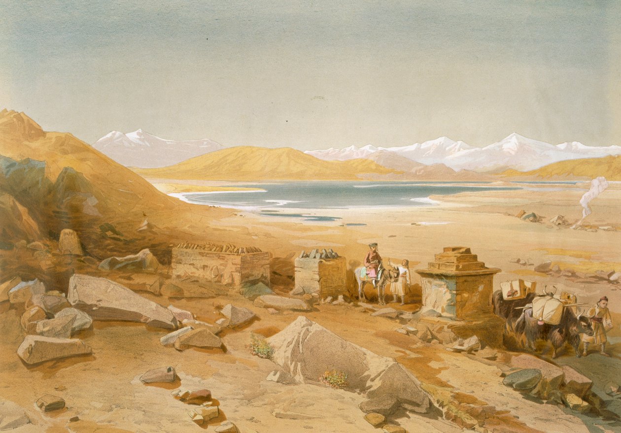 盐湖 -  Thibet，来自&39;印度古代和现代&39;，1867年 作者 威廉·克里米亚·辛普森