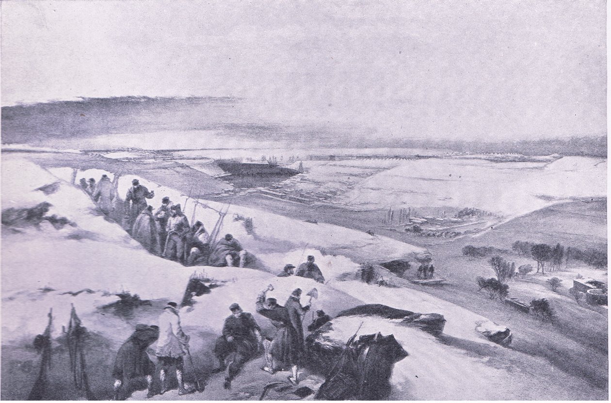 塞瓦斯托波尔来自法国攻击最右侧的电池，1915年英国陆地和海上战役的插图 作者 威廉·克里米亚·辛普森