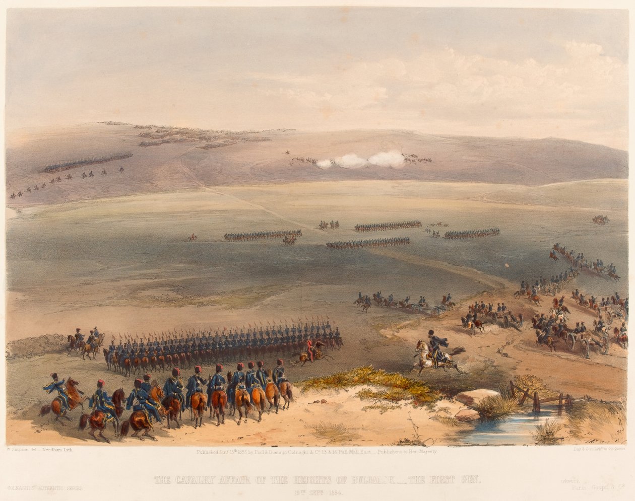 布尔加纳克高地的骑兵事件-第一枪。 1854年9月19日？，1855年 作者 威廉·克里米亚·辛普森